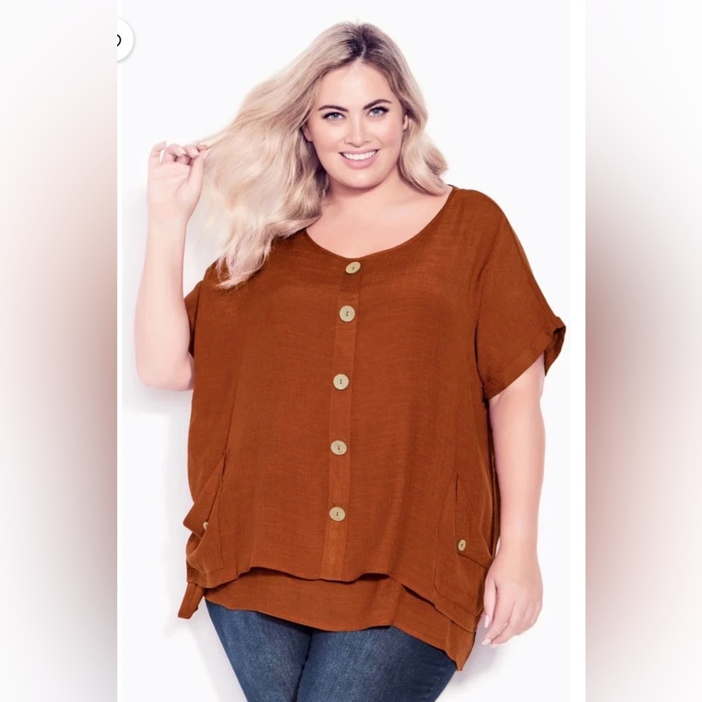 Avenue Blouse Top Women’s 20 XXL Plus Brick Rust Tunic Lightweight Flowy NEW